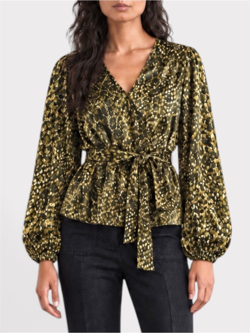 M&S Collection Animal Print V-Neck Long Sleeve Belted Top